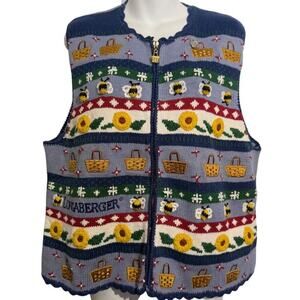 Belle Pointe Longaberger Embroidered Vintage Sweater Vest Full Zip Bees sz XL